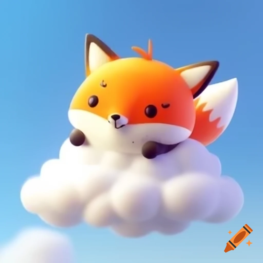 Cartoon fox sitting on a cloud
