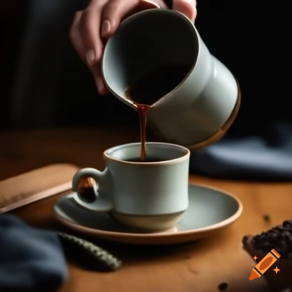 Coffee served in modern ceramic cup in cozy setting