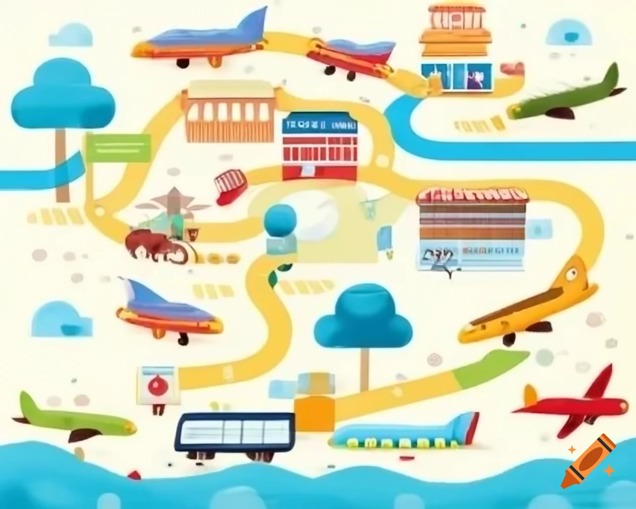 Kindergarten theme airplane route sheet with block diagram for 7 groups