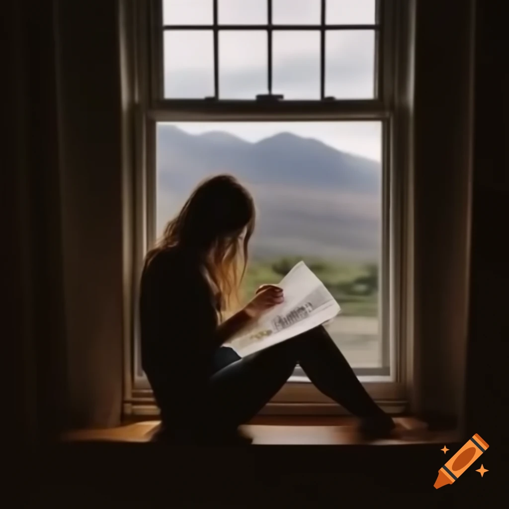 Mariam sitting by window with letter, peaceful expression and rising sun