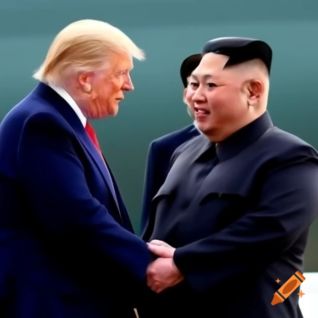 Donald Trump and Kim Jong Un holding hands
