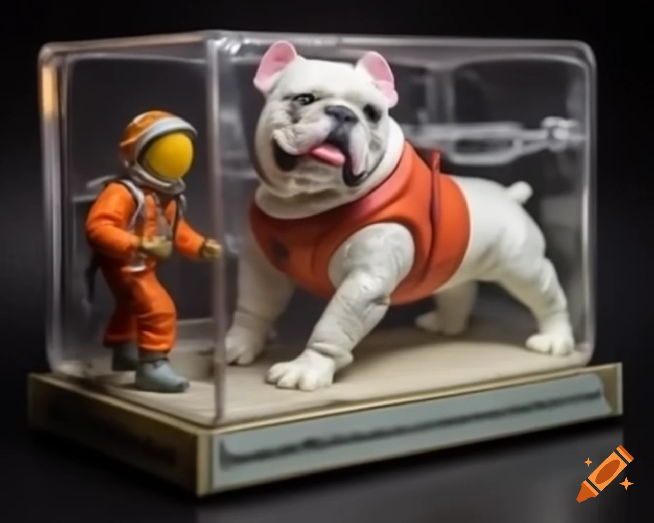 Collectible action figure of astronaut riding bulldog in box