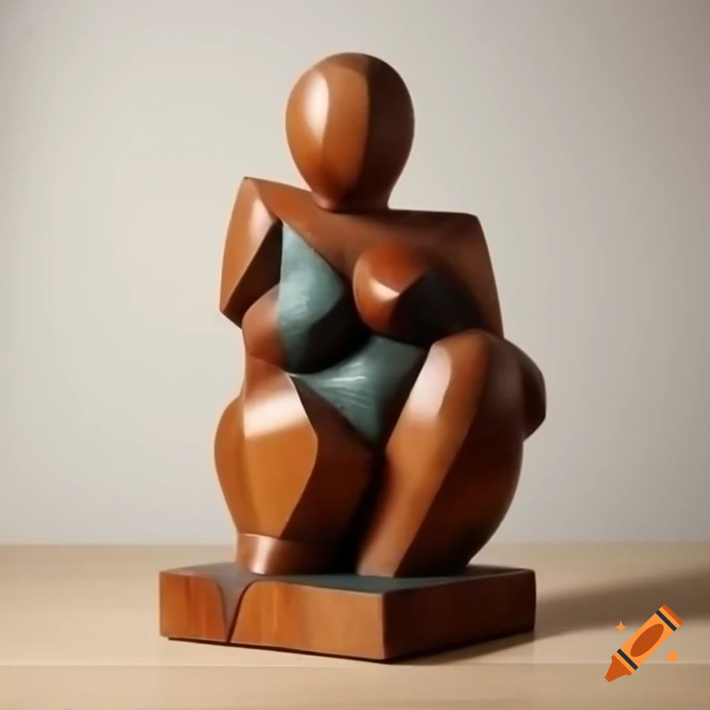 Cubist sculpture of a female figure crafted from painted wood