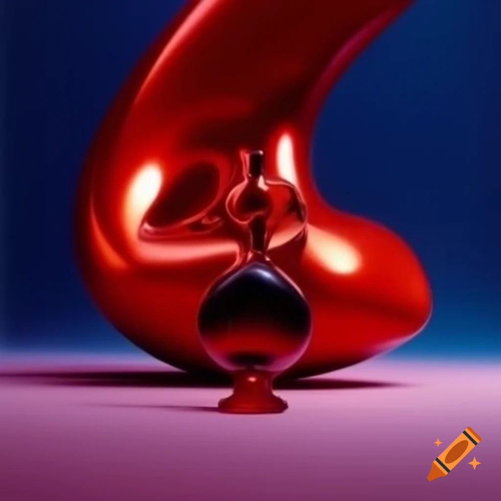 Iridescent red glass statue in pop surreal 2000's photography