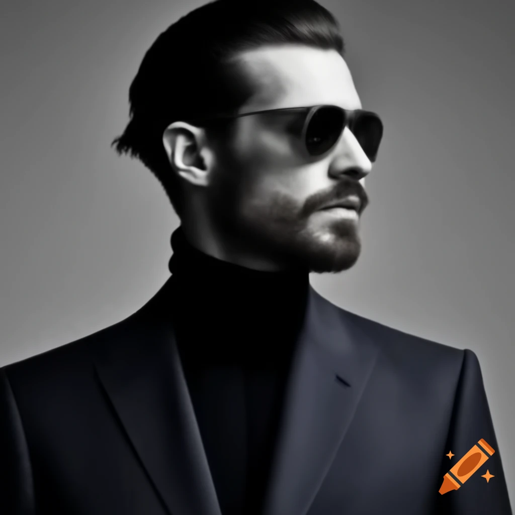 Investment banker in Zegna suit with trimmed beard and stern look, profile view
