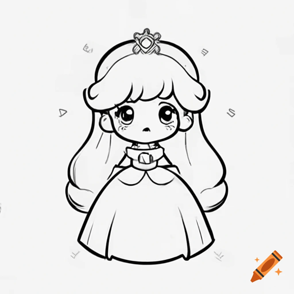 Cute anime princess illustration in black and white
