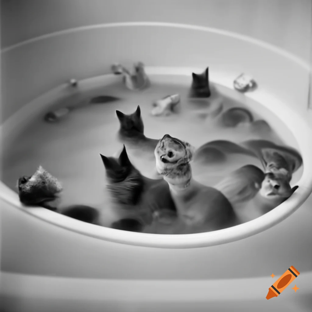 Cats swimming in a full bathtub
