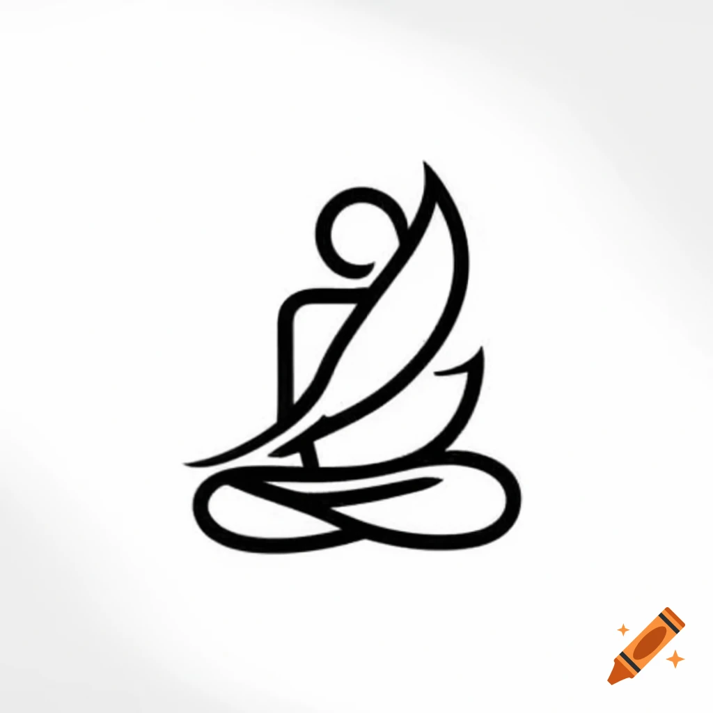 Logo featuring outline of meditating person on large quill