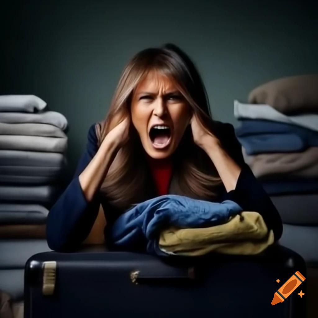 Photo of Melania Trump expressing anger while packing for a trip in her home