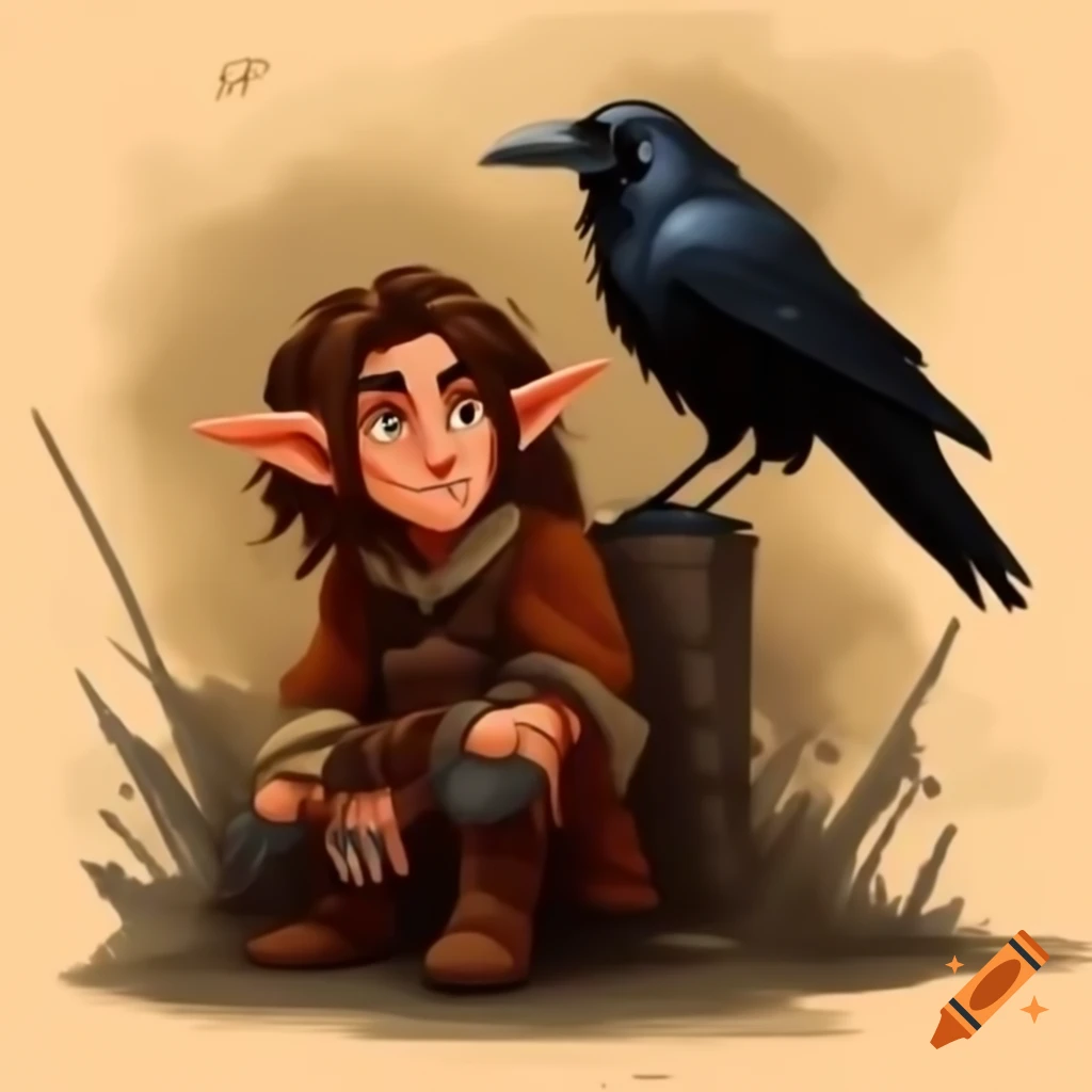 Halfling druid with large crow in front