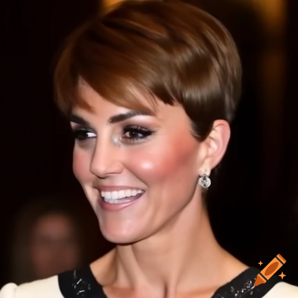 Catherine Middleton showcasing a new short pixie cut brushed back