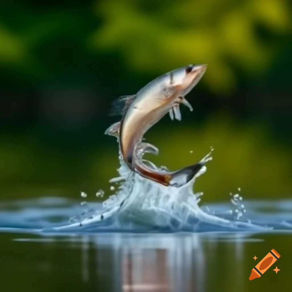 Fish leaping out of water, dynamic movement