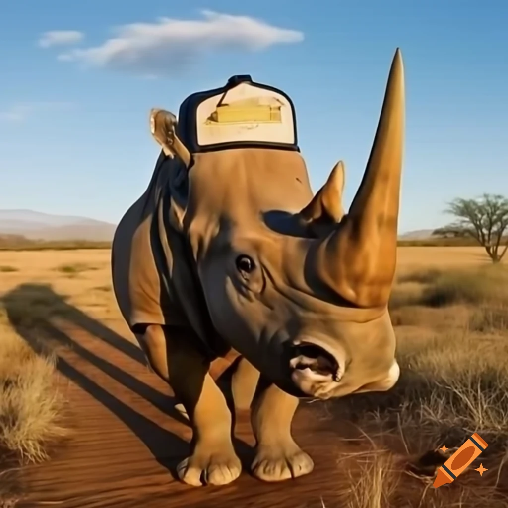 Rhino wearing a trucker hat