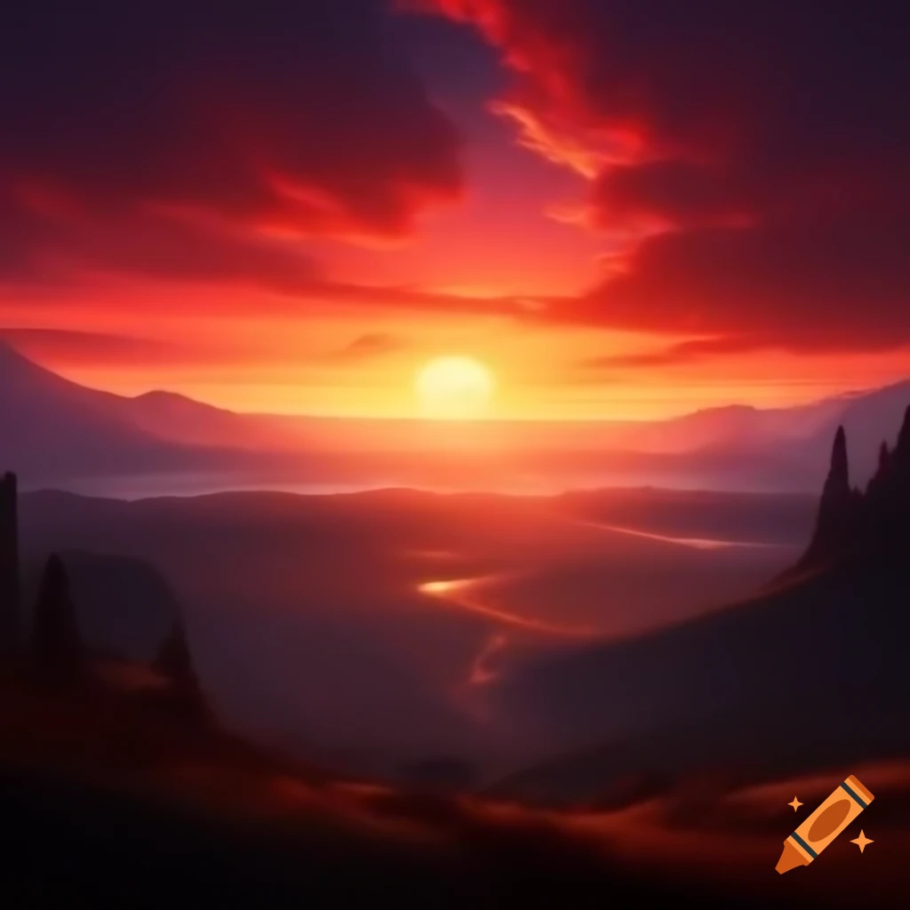 Sunrise illuminating a hellish landscape