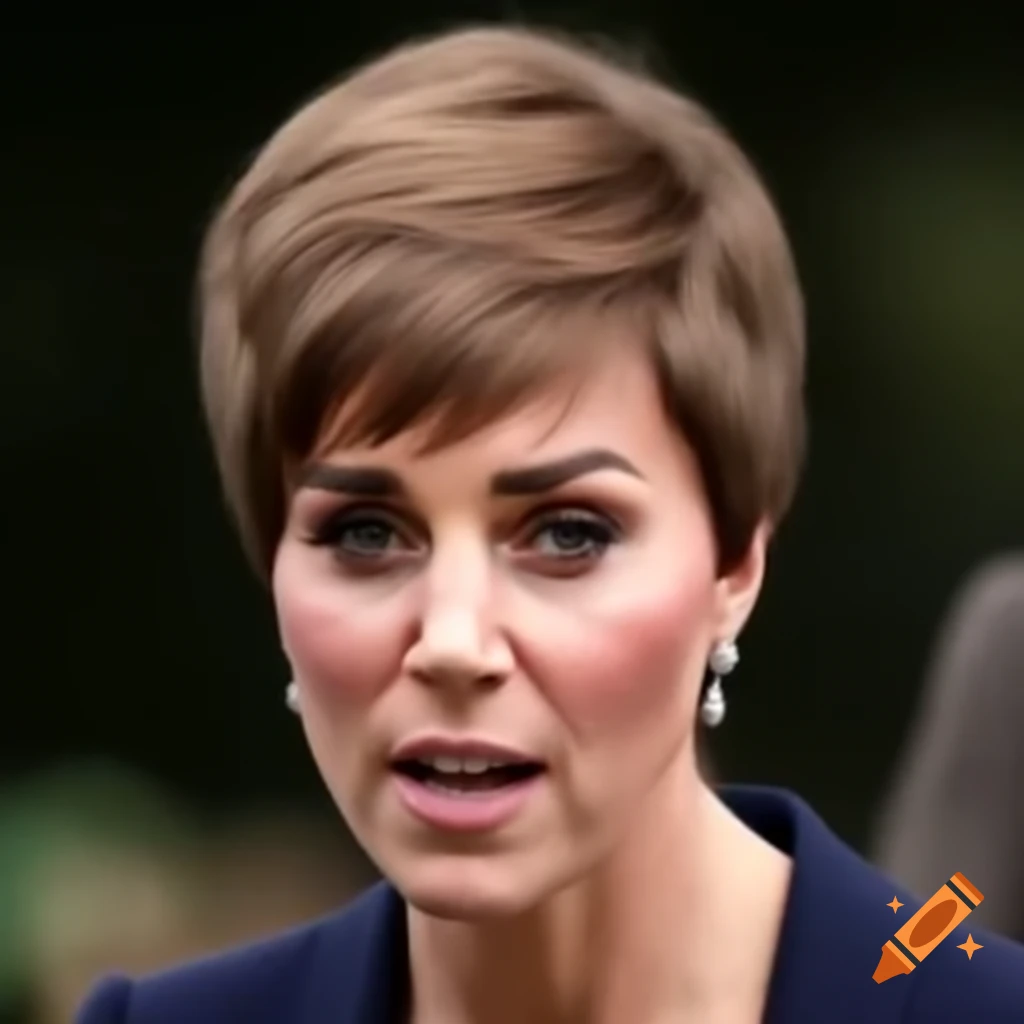 Catherine Middleton showcasing a new short pixie cut brushed back