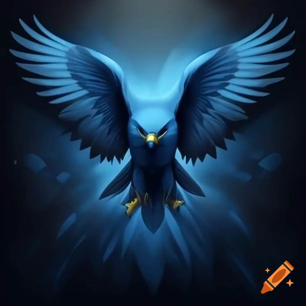 Blue hawk flapping its wings
