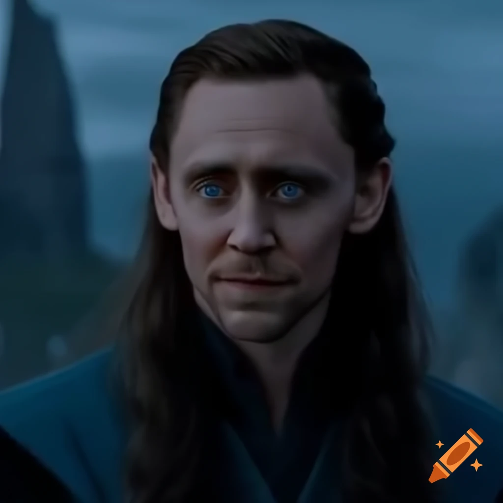 Handsome elven lord in light blue attire with blue eyes in elven city