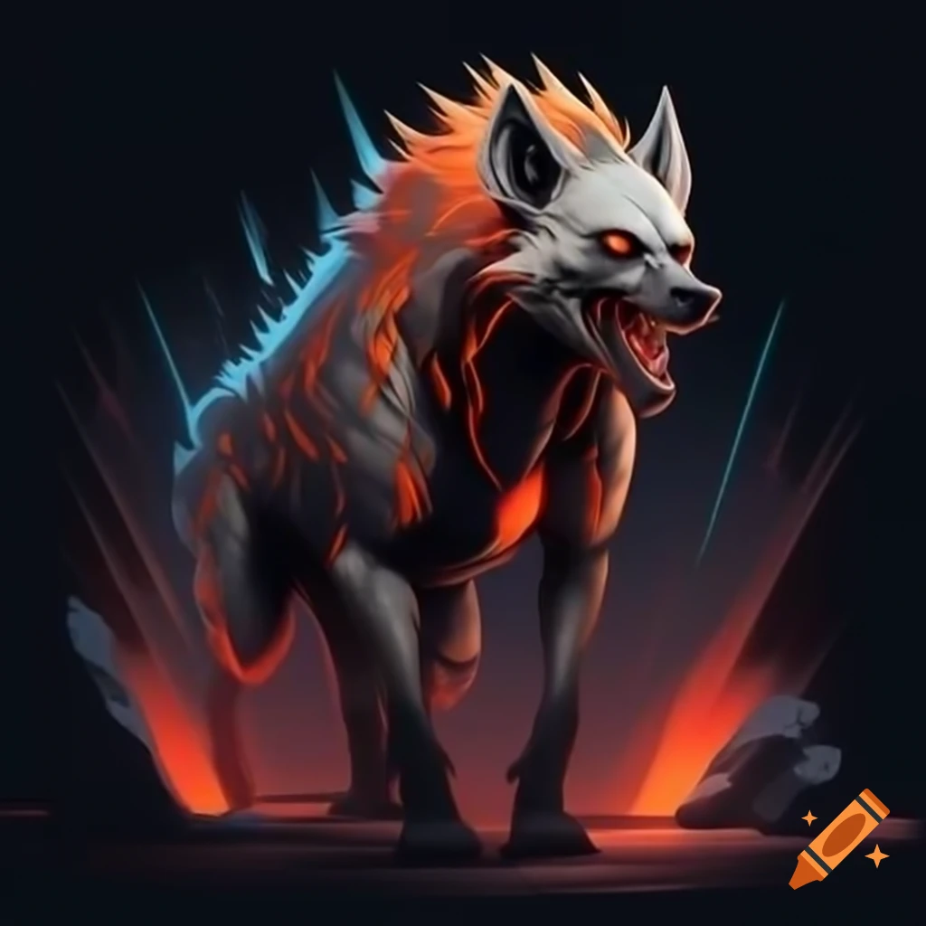 Villainous anthropomorphic hyena with laser beams and rocket power
