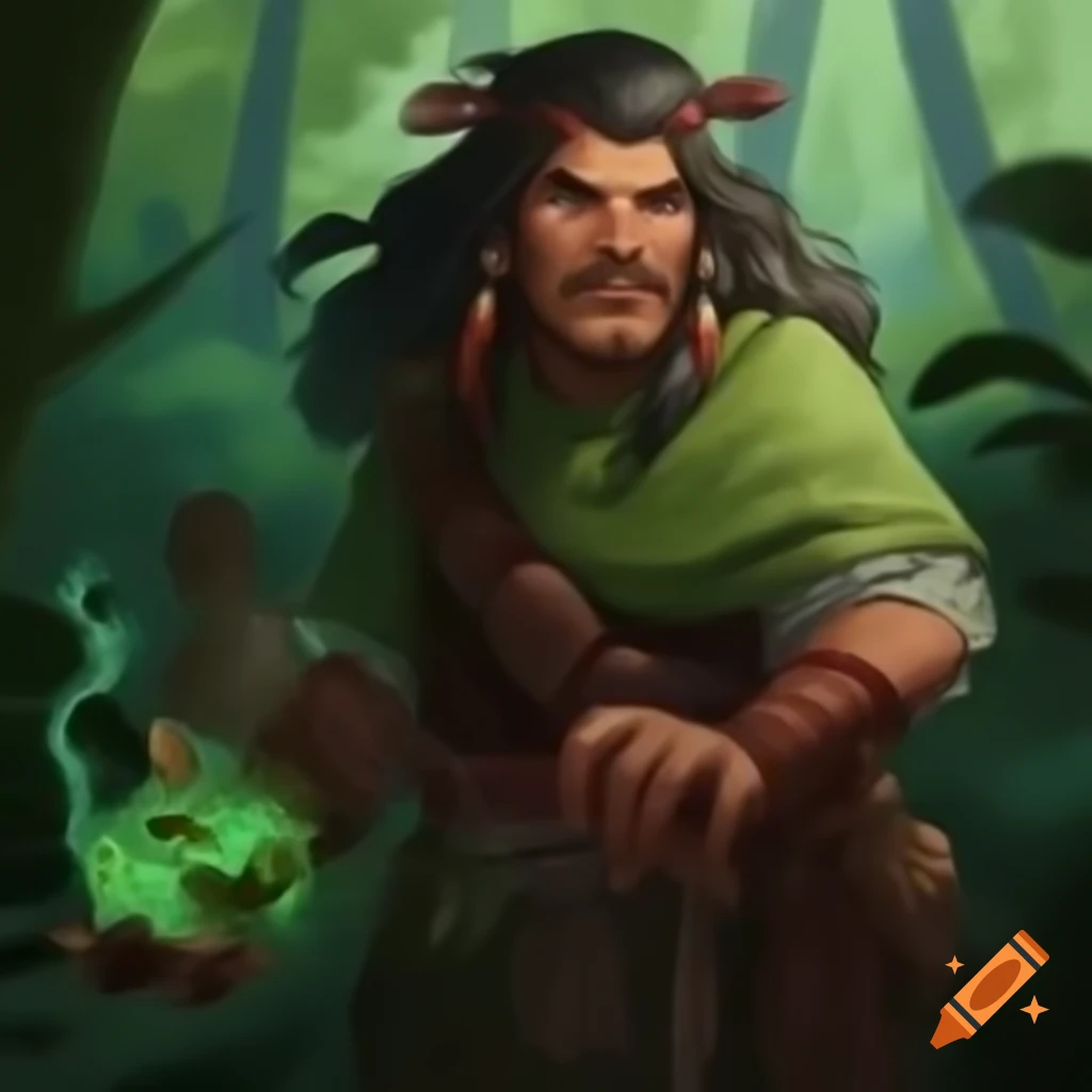 Forest Shaman character illustration in Magic the Gathering style