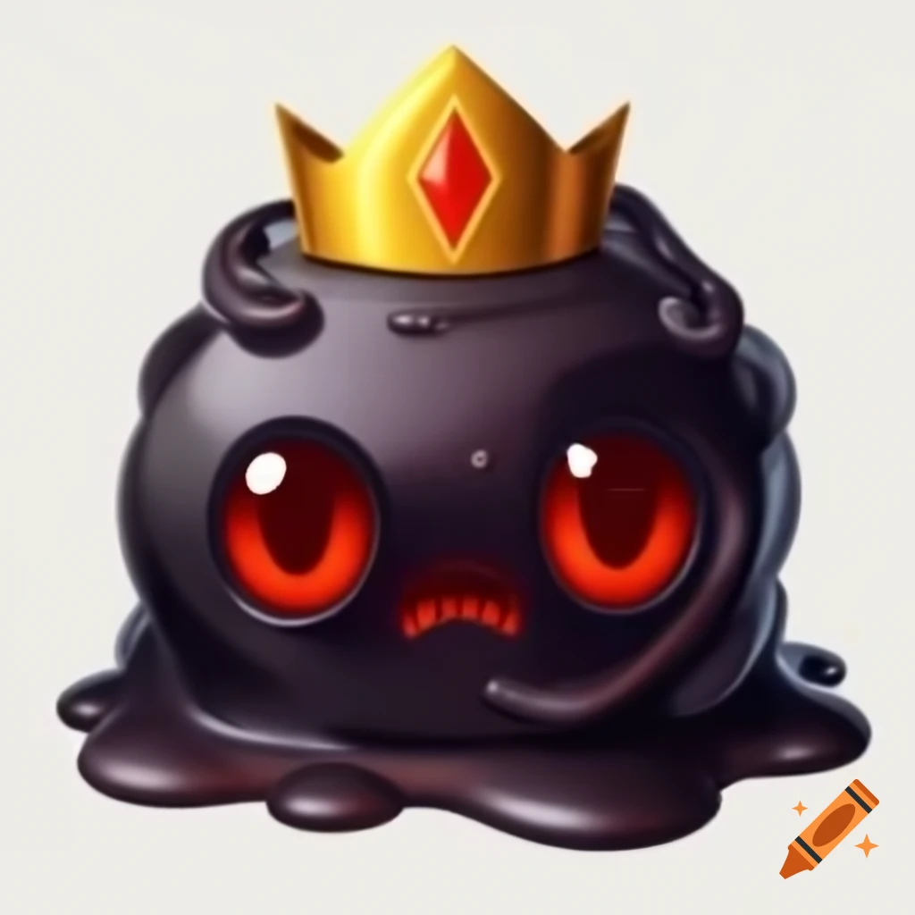 Caricature of Darklord Slime with brown and black gradient, wearing a shiny golden crown