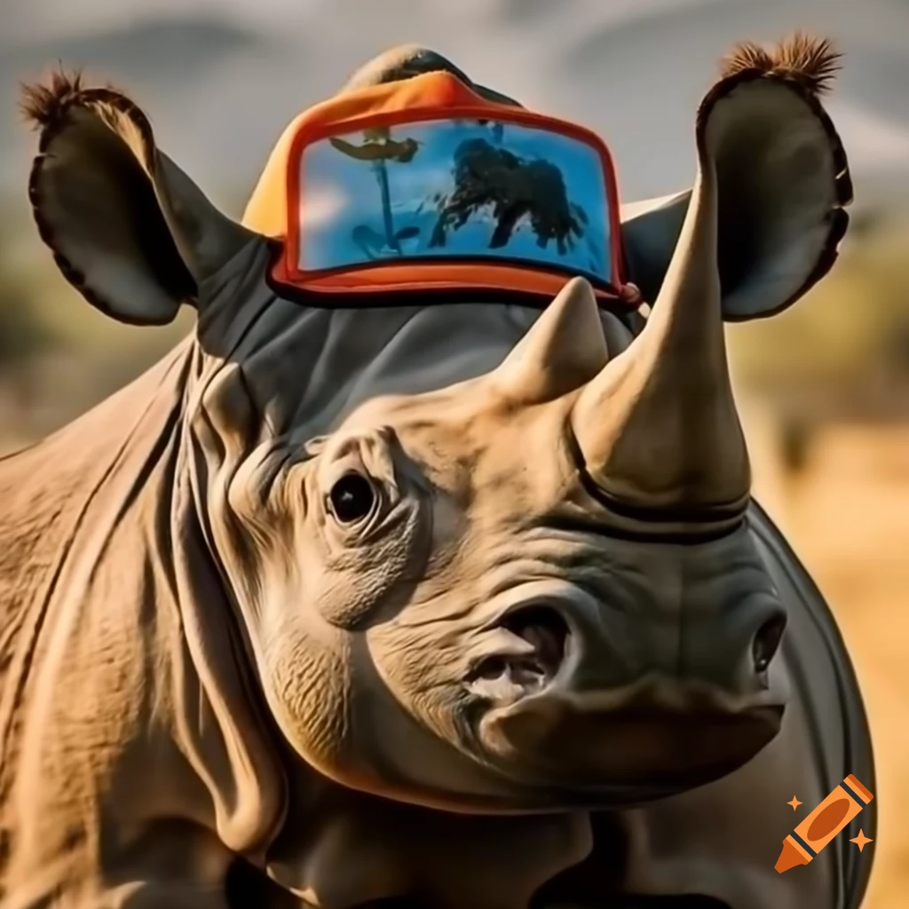 Rhinoceros wearing a trucker hat