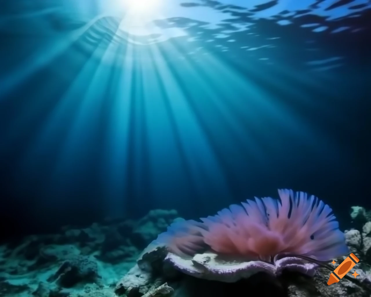 Mystical saltwater lake in the ocean with colorful fish and coral