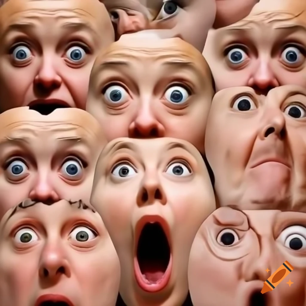 Vintage 1950s advertisement featuring surprised faces collage