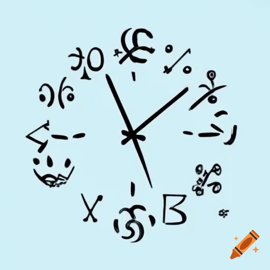 Minimalist sketch of frozen clock featuring runic symbols