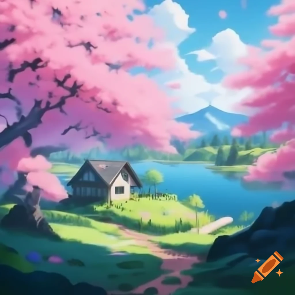 Pink Blossoms Forest With Small House Beside A Lake On Craiyon pink-blossoms-forest-with-small-house-beside-a-lake-on-craiyon