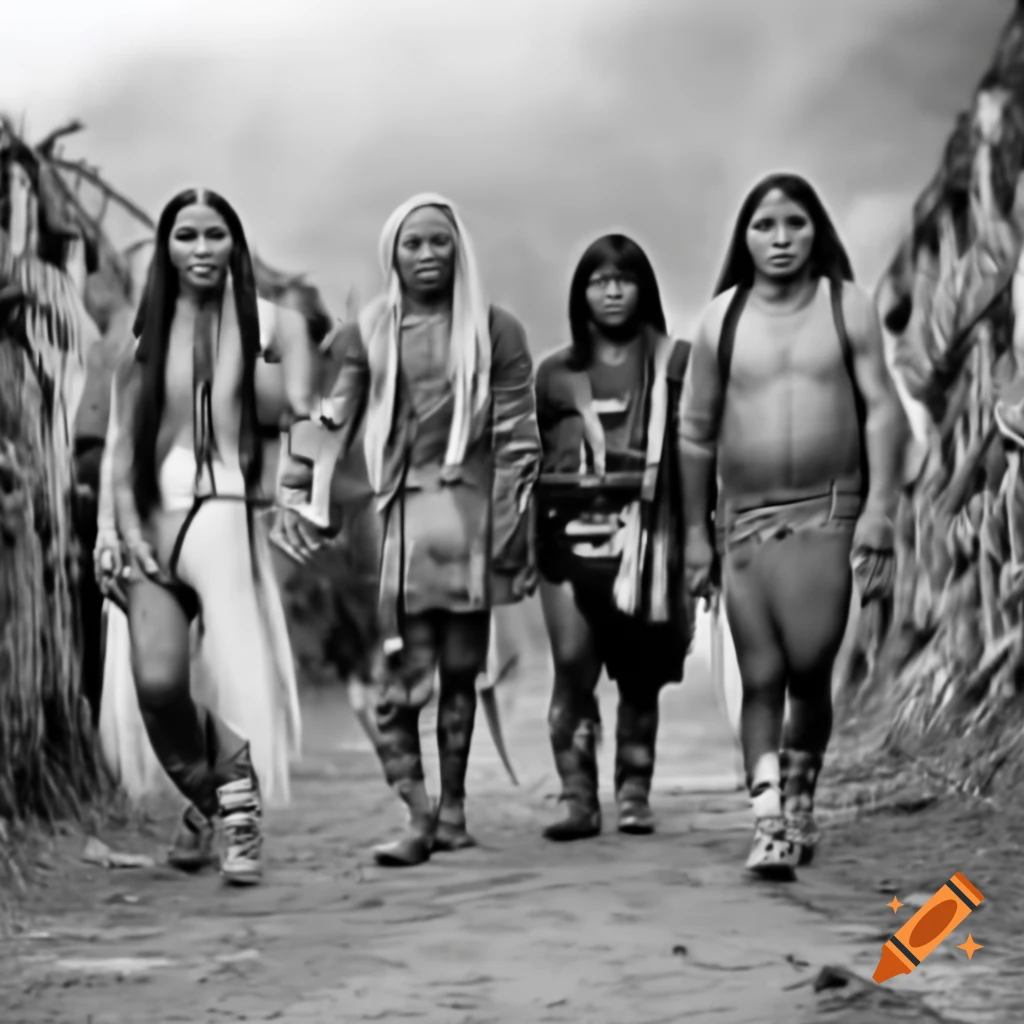 Historical depiction of Native Americans leaving their homes