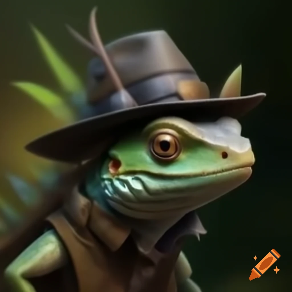 Fantasy lizard wearing a fedora