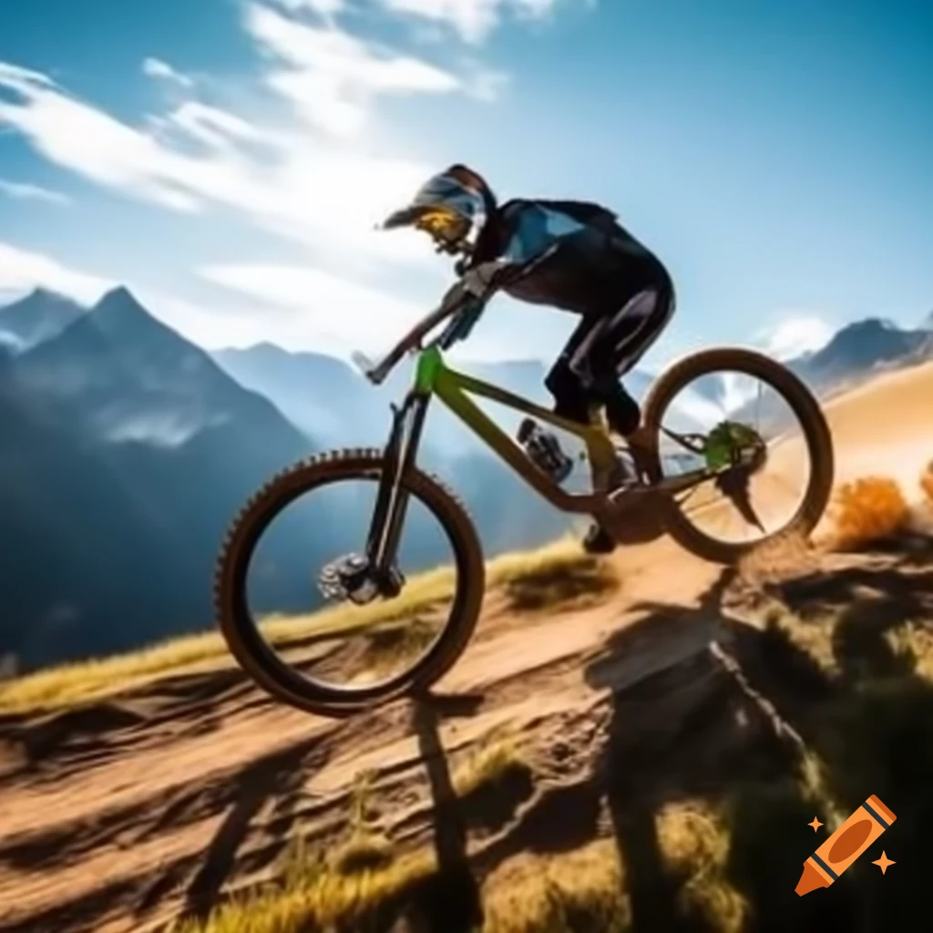 Mountainbiker racing downhill in the Alps