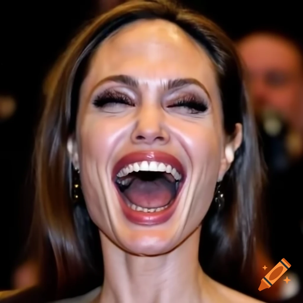 Angelina jolie laughing heartily with sparkling eyes on craiyon