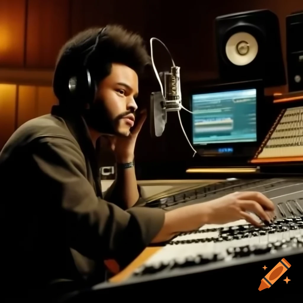 The Weeknd and Michael Jackson collaborating in a recording studio
