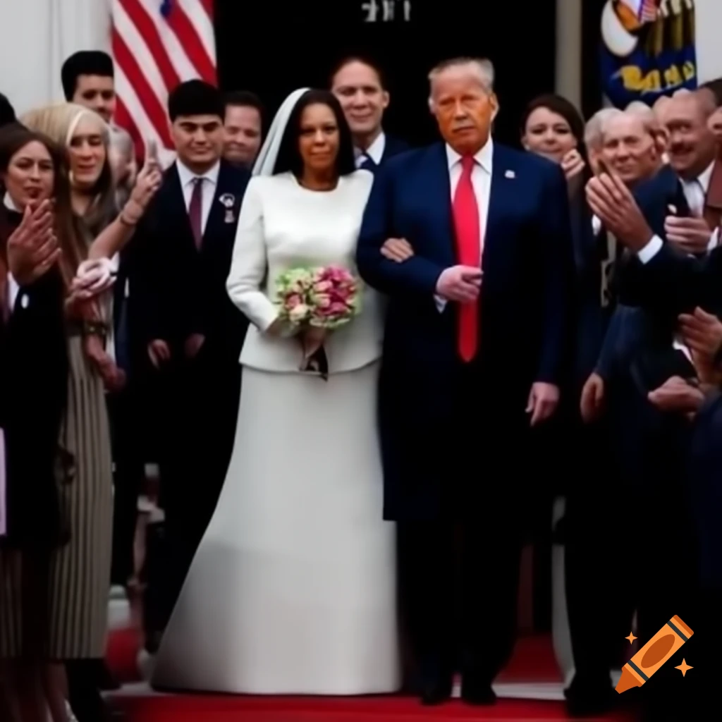 Satirical scene of Trump and Kamala at a wedding