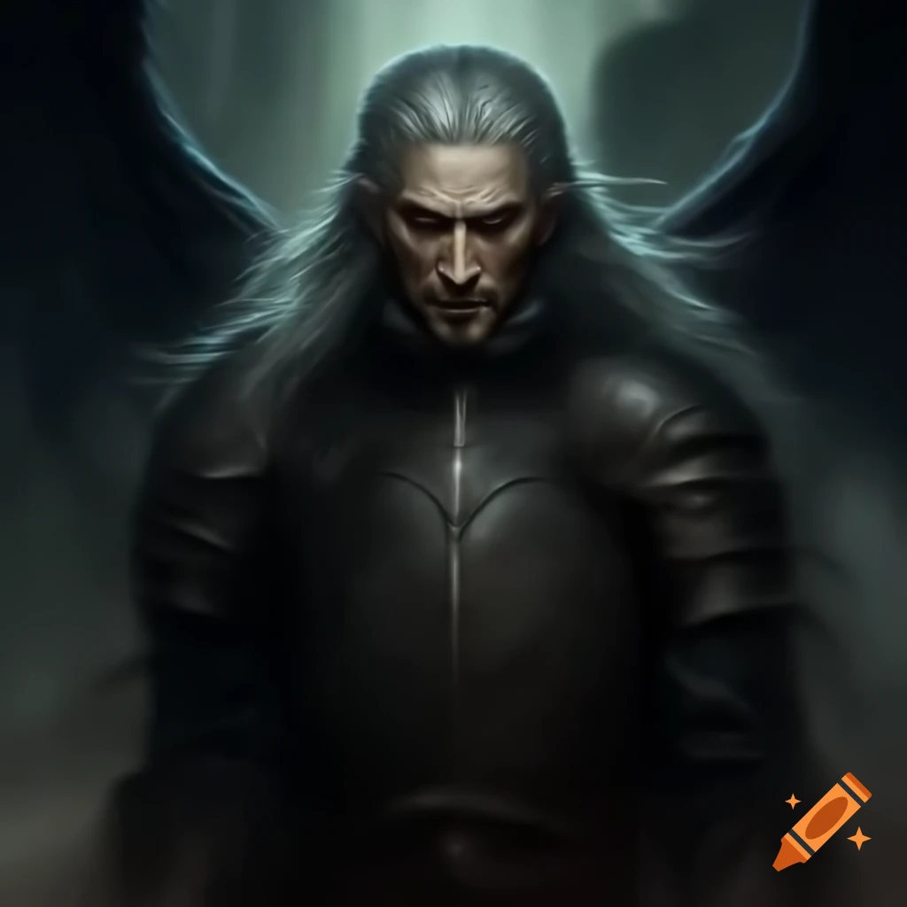 Kaladin Stormblessed as a vampire with gray hair, emerging from shadows