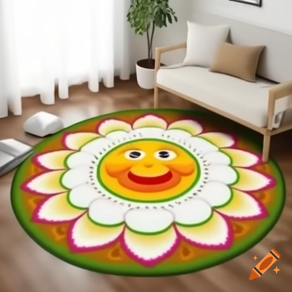 Architectural Onam poster featuring colorful flower carpet