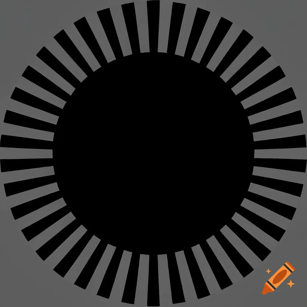 Black sun art with 100 straight rectangular beams