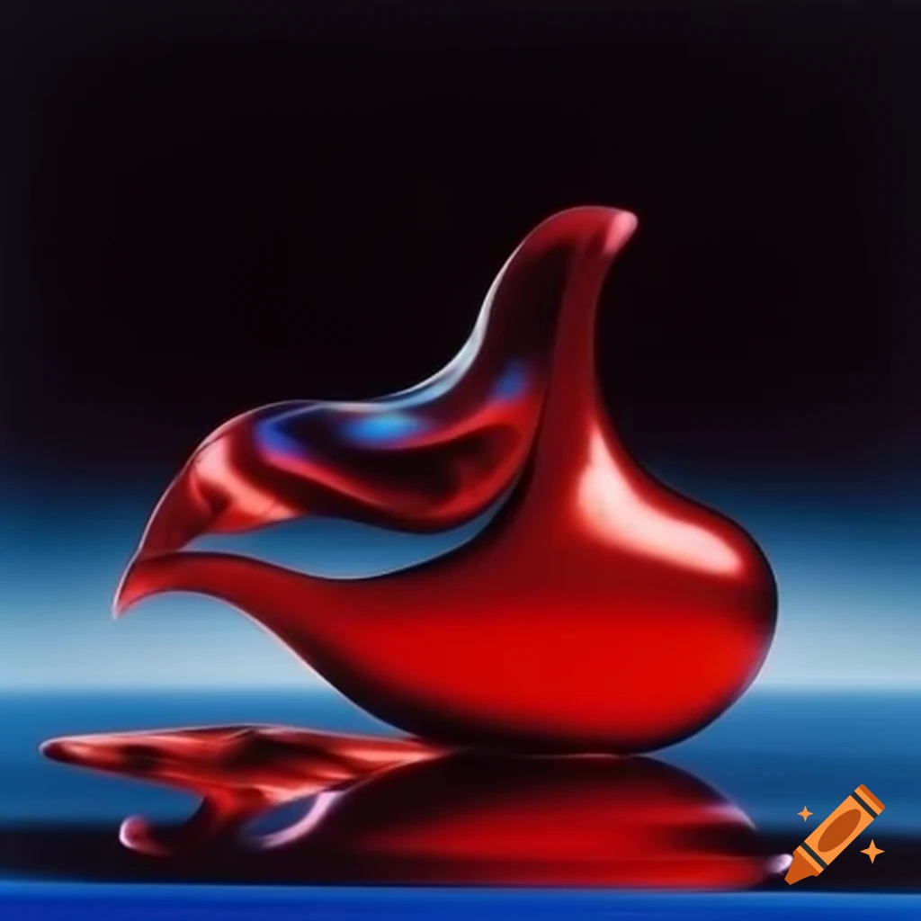 Iridescent red glass statue in pop surreal 2000's photography