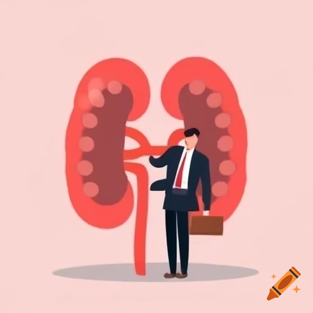 Anthropomorphic kidney character dressed as a lawyer