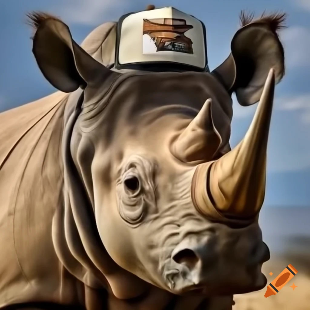 Rhino wearing a trucker hat