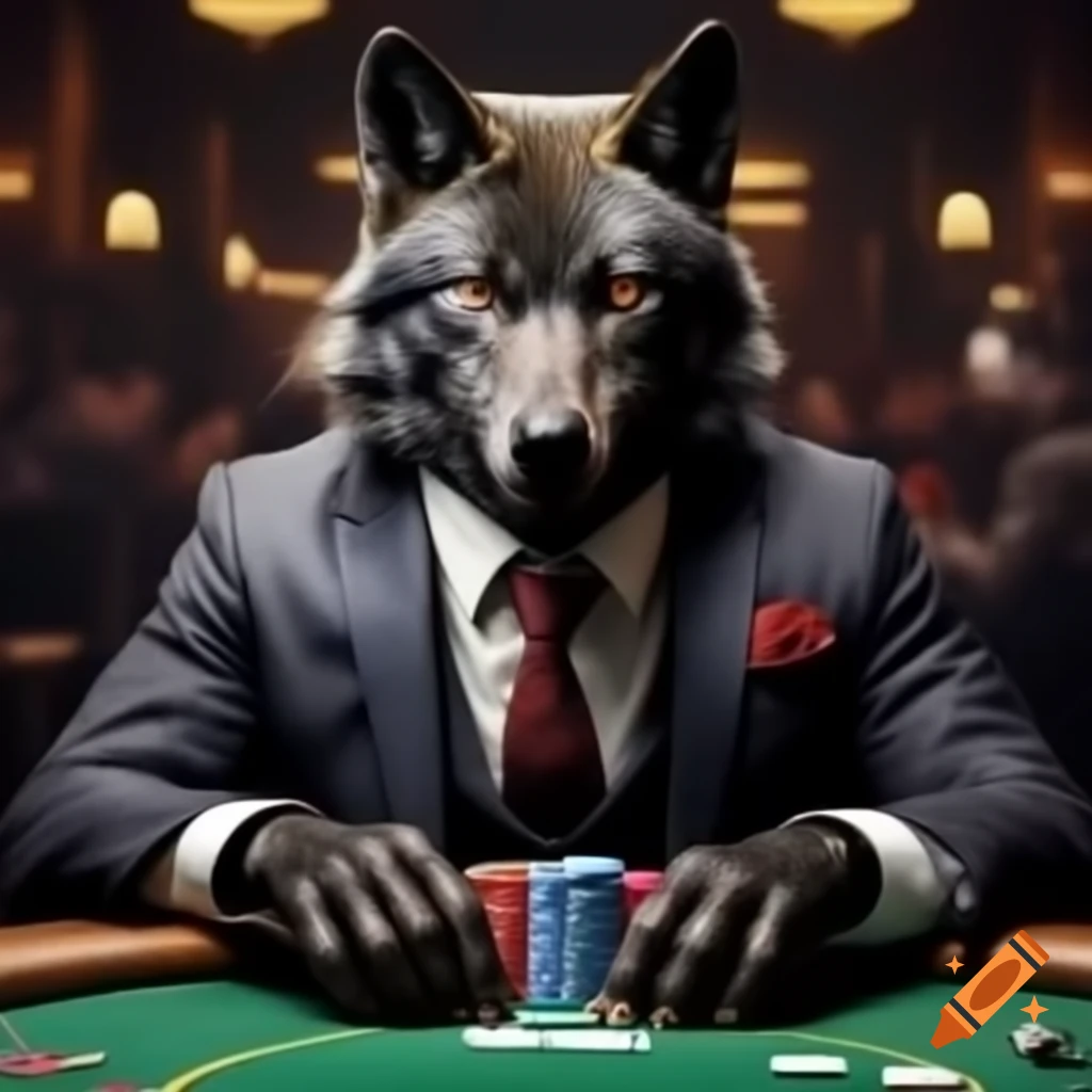 Black wolf in a suit playing poker