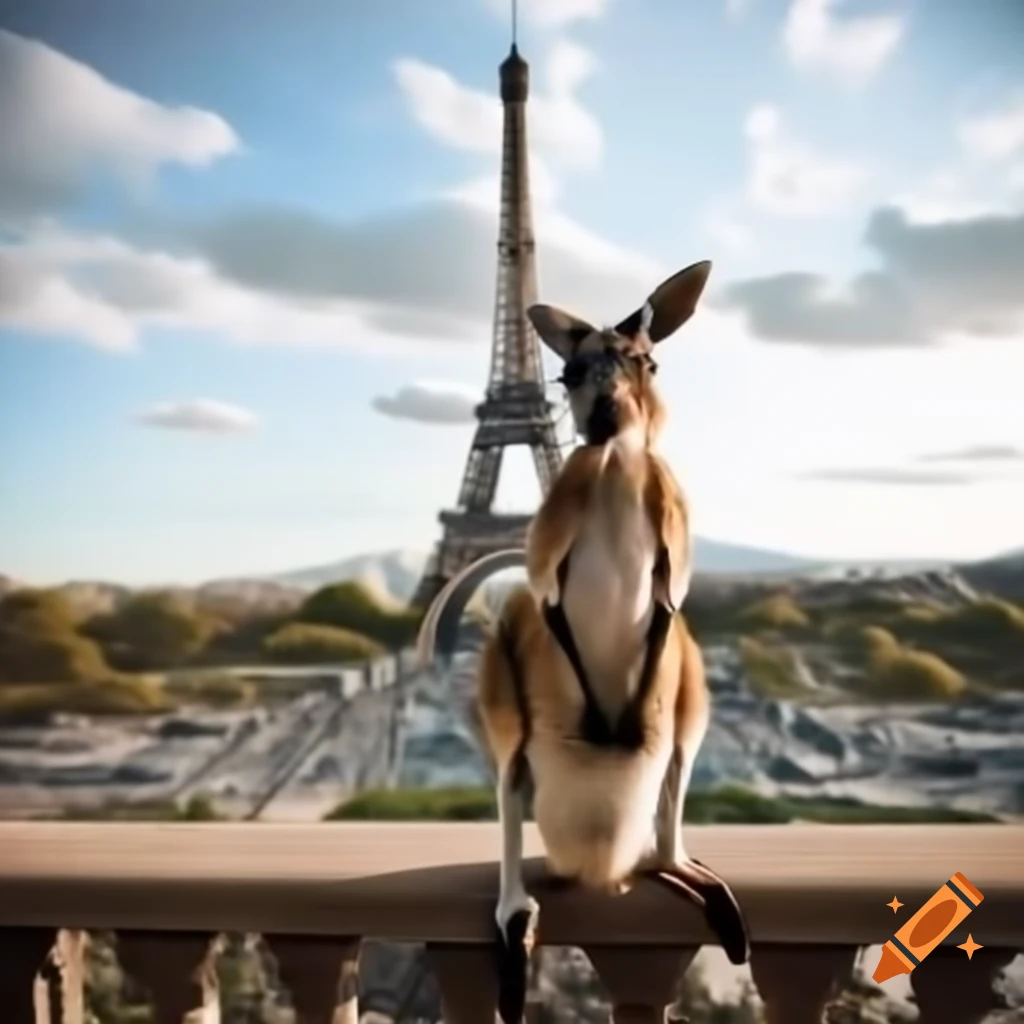 Kangaroo standing atop the Eiffel Tower