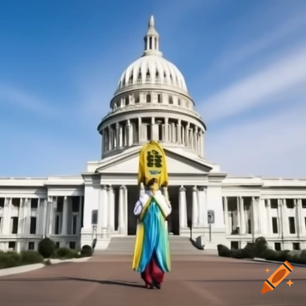 Republic of Palau's Capitol building in traditional costume