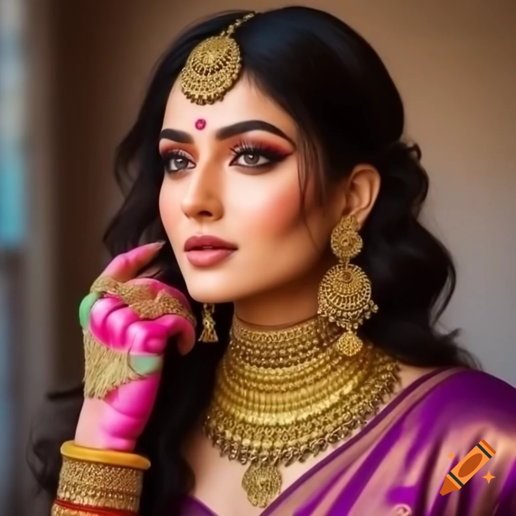 Stylish Indian female influencer in modern fashion with cultural background