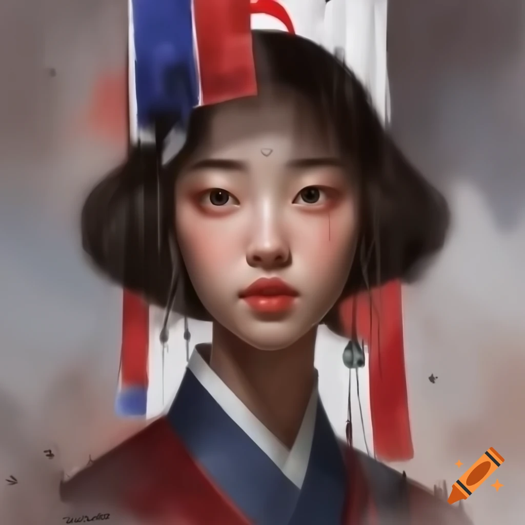 Detailed digital portrait of a Korean woman in watercolor style