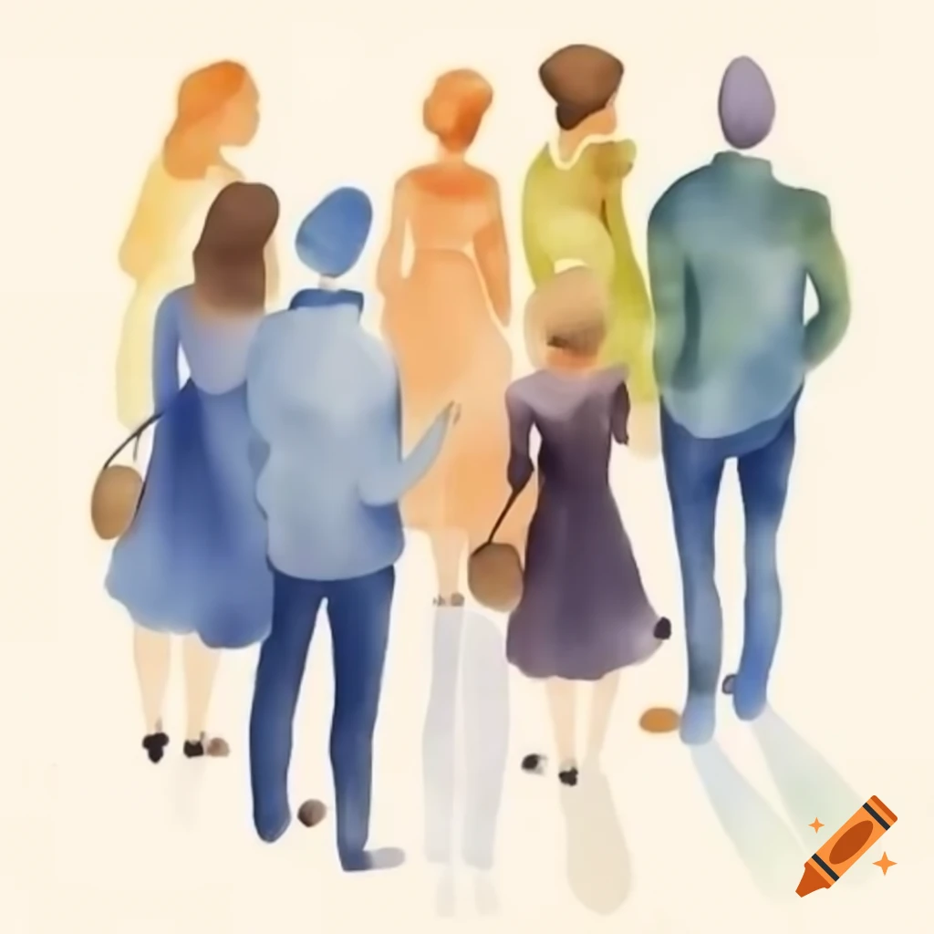 Watercolor illustration of a diverse group of people