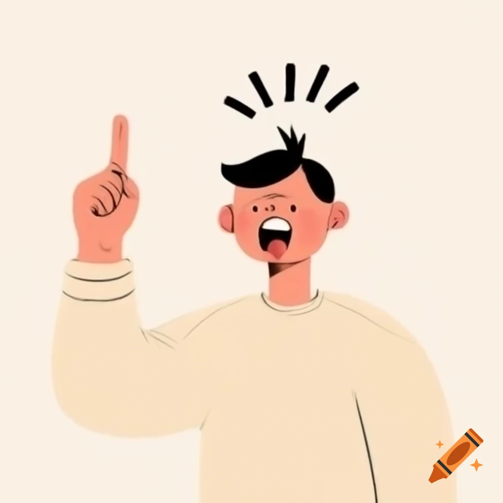 Cartoon character checking wind direction by licking finger