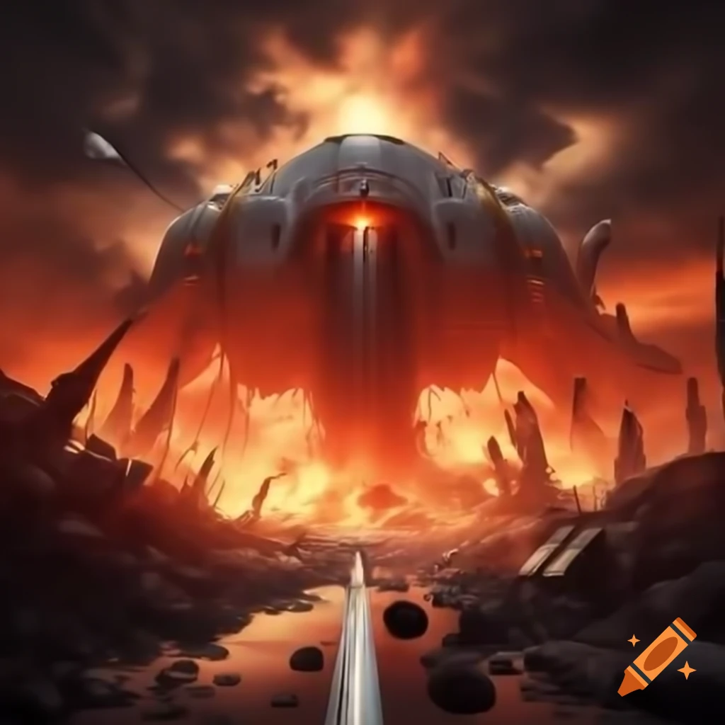 Gallifreyan Chancellery forces in battle with explosions and futuristic debris