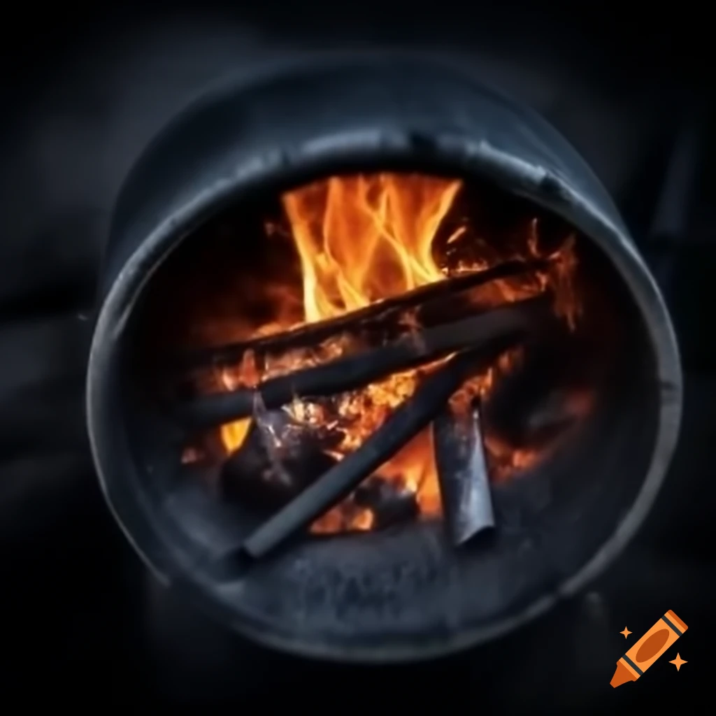 Twigs and metal elements with flames